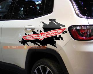 Pair of Trail Hawk Jeep Renegade Compass bed side decals stickers 2 colors
