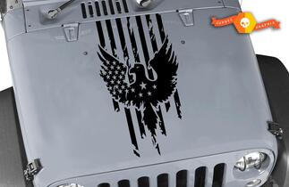Jeep Wrangler Distressed American Flag with Eagle Blackout Hood Vinyl Decal
