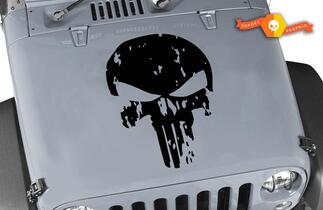 Hood Decal for Jeep Wrangler Distressed Punisher Skull Vinyl Blackout Decal
