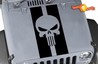Jeep Wrangler Punisher Skull Pin Stripe Blackout Hood Decal
