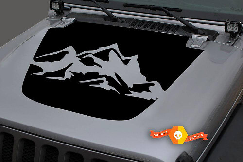 Jeep Gladiator JT Wrangler JL JLU Hood Mountains Vinyl decal sticker Graphics kit for 2018-2021
