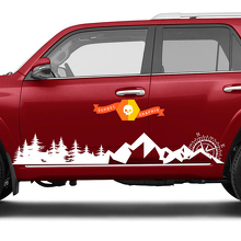 Side Trees Mountains and Compass Rocker side travel Vinyl Sticker Decal fit to Toyota 4Runner 2013 - 2020 TRD Fifth generation
 2