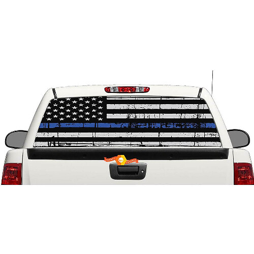 USA Flag Blue Line Rear Window or Tailgate Vinyl Decal for Pick-up Trucks SUVs
