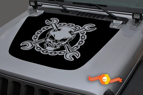 Jeep 2018-2021 Gladiator Wrangler JL JLU  JT Hood  skull-and-crossbone symbol Chain Late Middle Ages Vinyl Decal Sticker Graphic
