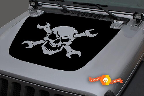 Skull and Crossed Wrenches Hood Vinyl Decal for Jeep Wrangler Gladiator