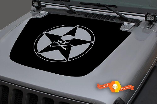 Skull Military Star Hood Vinyl Decal for Jeep Wrangler & Gladiator 