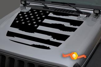 Jeep 2018 - 2021 Gladiator Wrangler JL JLU JT Hood US USA Flag destroyed shabby Vinyl Decal Sticker Graphic

