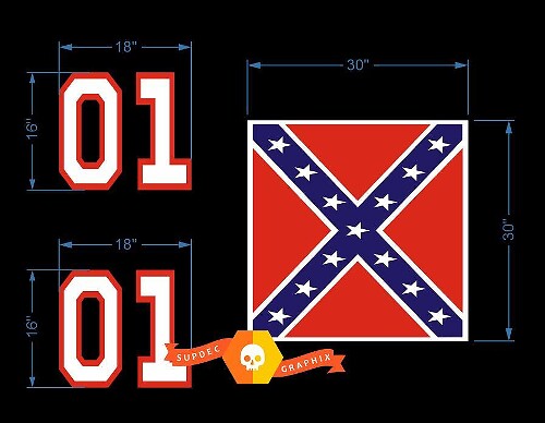 General Lee Style 01 Number and Flag Vinyl Decal Kit