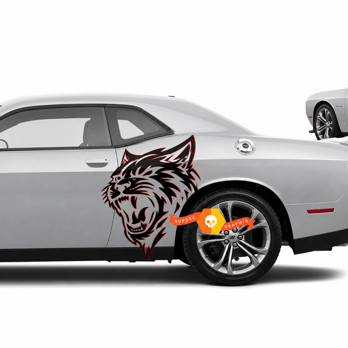 Custom Cat Head Red Edge Pair Side Rear Fender Vinyl Decal Sticker for Dodge Challenger Hellcat