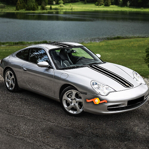 Racing Hood and Roof Stripes Vinyl Decal Kit for Porsche 996 Carrera