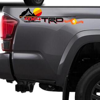 New TRD 4x4 Off road with Mountains Vintage Sunset Retro Old Style Side Vinyl Stickers Decal fit to Tacoma Tundra 4Runner
