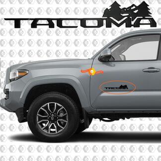 Black Tacoma Mountains and Trees Metal Aluminum Badge Bed Side Emblem Aluminium
