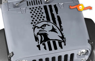 Jeep Distressed Eagle USA flag Hood vinyl sticker decal Fits any hood Bird
