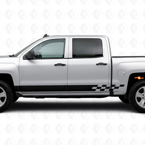 Checkered Lightning Door & Rocker Panel Vinyl Stripes for Chevrolet Silverado 1500 K2XX 2014-2019