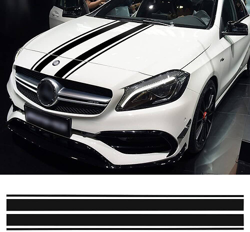 Hood Decal Black Stripes Sticker for Mercedes Benz A C GLA GLC CLA 45 AMG W176 C117 W204 W205 Style Bonnet Stripe Graphics
