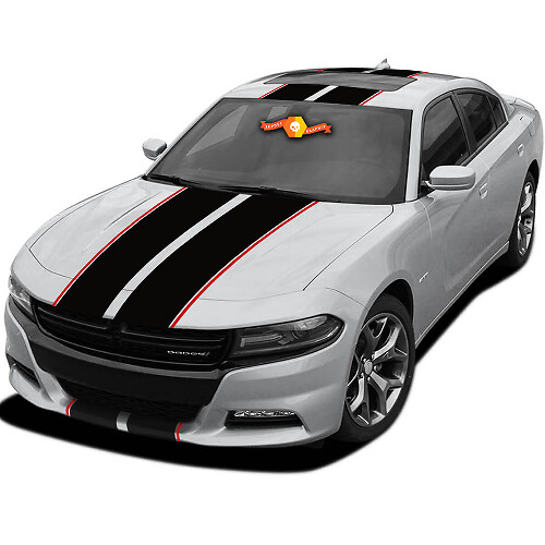 Twin Rally Over the Car Stripes Vinyl Decals Kit for Dodge Charger