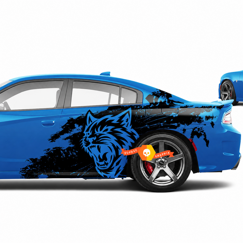 Custom Cat Head Distressed Grunge Pair Side Rear Fender Vinyl Decal Sticker for Dodge Challenger