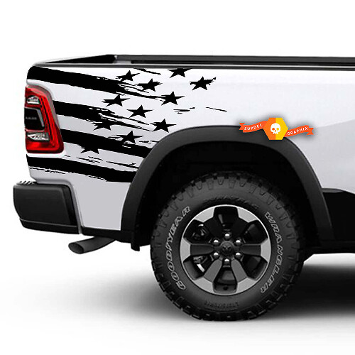 Distressed American Flag Rear Side Vinyl Decal Kit for Dodge Ram