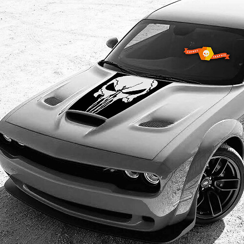 Punisher Skull Graphic Bonnet Vinyl Decal Sticker for Dodge Challenger GT