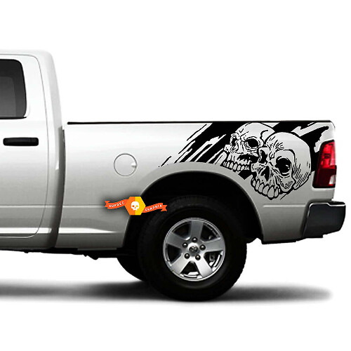 Two Skulls Graphic Rear Side Vinyl Sticker Decal For Dodge Toyota Jeep Nissan Trucks