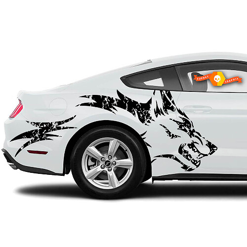 Distressed Wolf Graphic Rear Side Fender Vinyl Decal Sticker for Musclecar Musclecarmodel