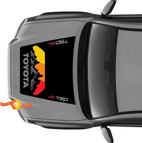 Huge TRD Off Road Vintage Sunset Retro Old Style NO SCOOP! Mountains Forest Hood Vinyl Stickers Decal fit to Toyota Tacoma 2016 - 2021 models
