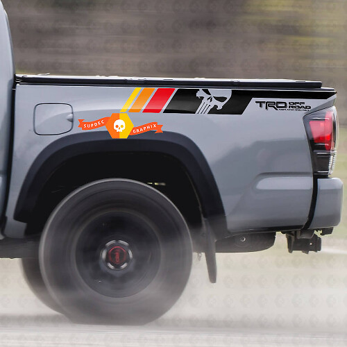 Pair TRD Sport PRO Off Road Vintage Colors Punisher stripes for Tacoma Side Vinyl Stickers Decal fit to Toyota Tacoma 2005–2020
