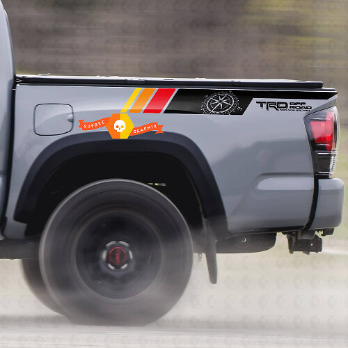 Pair TRD Sport PRO Off Road Vintage Colors Compass stripes for Tacoma Side Vinyl Stickers Decal fit to Toyota Tacoma 2005–2020
