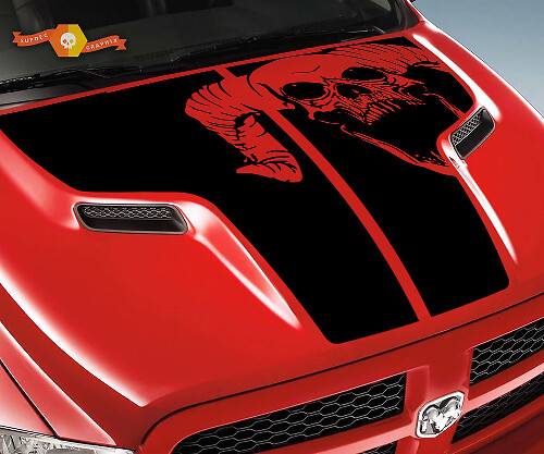 Rebel Grunge Skull Hood Vinyl Decal for Dodge Ram 1500 2500 2010-2018