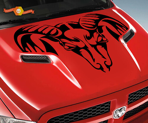 Ram Skull Grunge Bonnet Truck Vinyl Sticker Decal Graphic for Dodge Ram 1500 2500