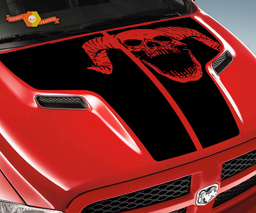 Ram Skull Grunge Bonnet Truck Vinyl Stripe Sticker Decal Graphic for Dodge Ram 1500 2500