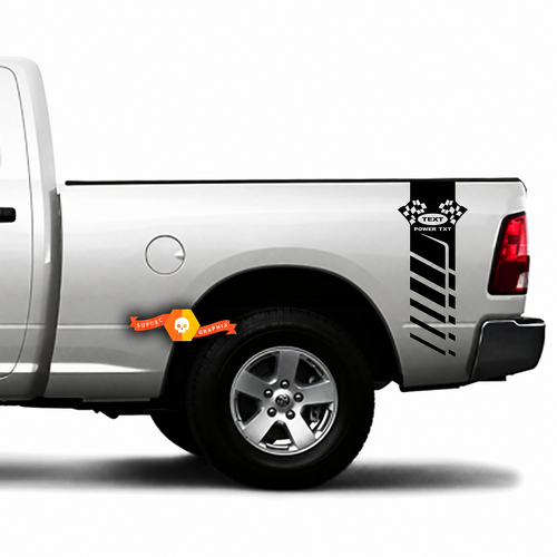 TEXT POWER TXT Checkered Segmented Stripe Pair Bedside Vinyl Decal Sticker for Dodge Ram 1500