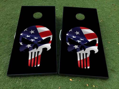 Black Punisher USA flag Cornhole Board Game Decal VINYL WRAPS with LAMINATED